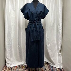 Carla Rockmore 100% Cotton Wrap Shirt Dress Navy Blue XL